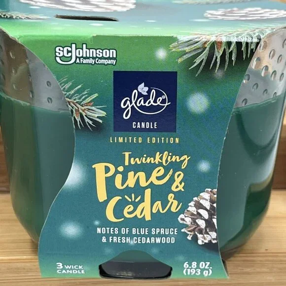 Glade Candle Twinkling Pine&Cedar/(1)3wick and (1) Two Pk/Limited Edition/6.8oz - Picture 2 of 6